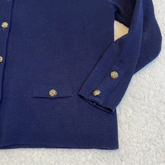StMishael Navy Cardigan Gold Button Crew Neck Size 12 Acrylic Vintage Classic - Picture 6 of 15